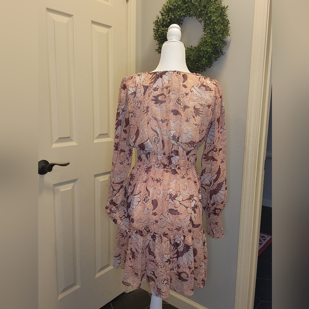 Floral Dress, Pinks & Mauves, Long Sleeve Size Medium - Picture 2 of 7